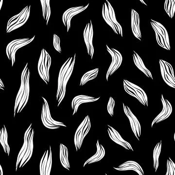 Pattern white leaves on a black background.pattern in Scandinavian style Stock Illustration