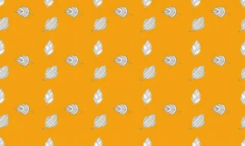 Pattern of white leaves on orange background Stock Illustration