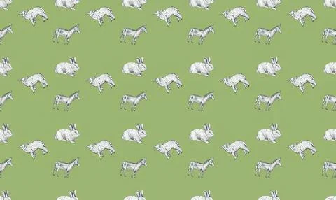 Pattern of white rabbits on green background Stock Illustration