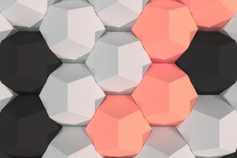 Pattern of white, red and black hexagonal elements 스톡 일러스트