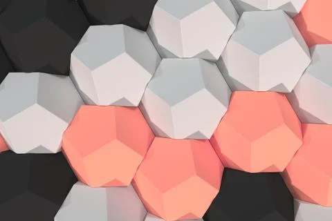 Pattern of white, red and black hexagonal elements Illustration