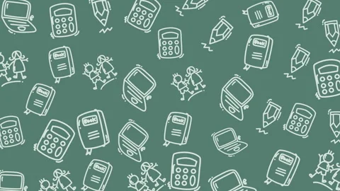 Pattern of white school supplies on a green background. Perfect for educational  Video stock 324810536