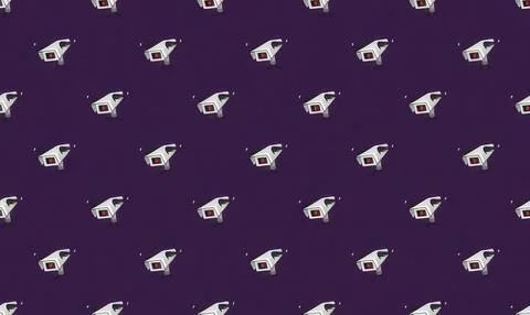 Pattern of white security cameras on dark purple background Stock Illustration