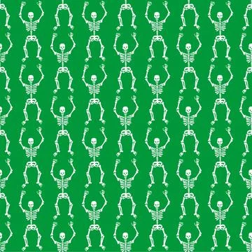 Pattern with white skeletons on a green background Stock Illustration