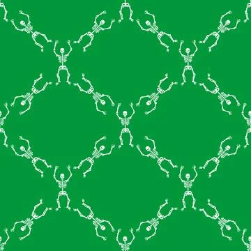 Pattern with white skeletons on a green background 스톡 일러스트