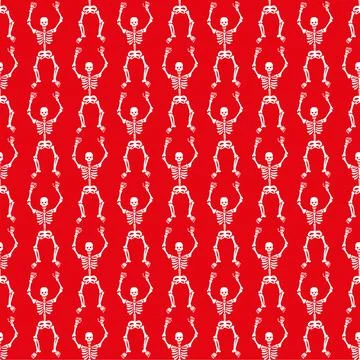 Pattern with white skeletons on a red background 스톡 일러스트