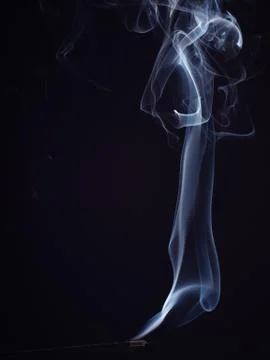 Pattern of white smoke isolated on black background, close up view. Structure of 스톡 사진