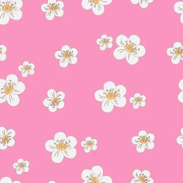 Pattern white spring flowers on pink background Stock Illustration