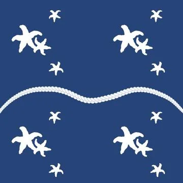 Pattern with  white starfish on blue background. Stock Illustration