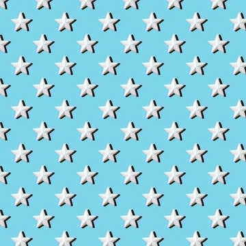 Pattern of white stars on a blue background, flat lay Foto stock