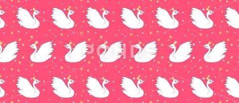 A pattern with a white swan in a crown of stars Stock Photos