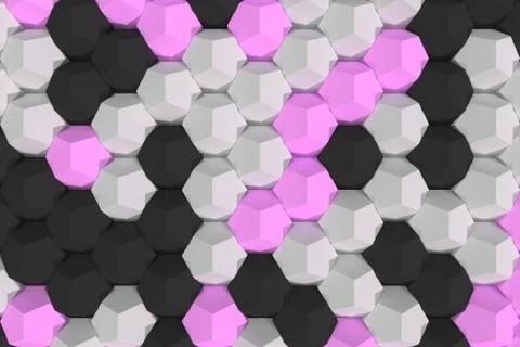 Pattern of white, violet and black hexagonal elements Stock Illustration