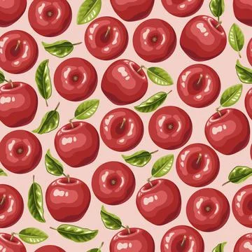 Pattern of whole and lobed red apples Stock Illustration