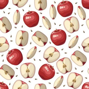 Pattern of whole and lobed red apples Stock Illustration