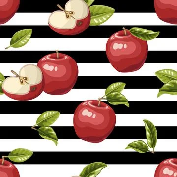 Pattern of whole and lobed red apples Stock Illustration