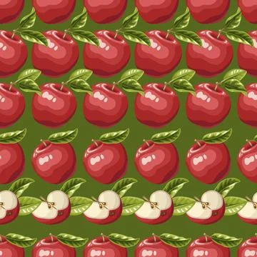 Pattern of whole and lobed red apples Stock Illustration