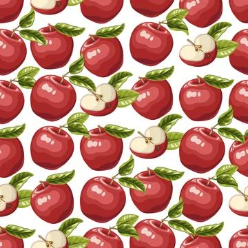 Pattern of whole and lobed red apples Stock Illustration