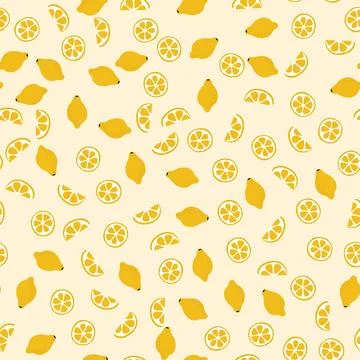 Pattern of whole and pieces of lemons. Citrus fruit on a yellow background. Cut Stock Illustration