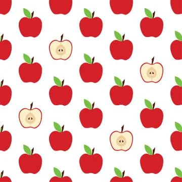 Pattern with whole apple and cut Stock Illustration