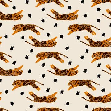 Pattern with wild tigers. Background with the symbol of 2022. Happy New Year Stock Illustration