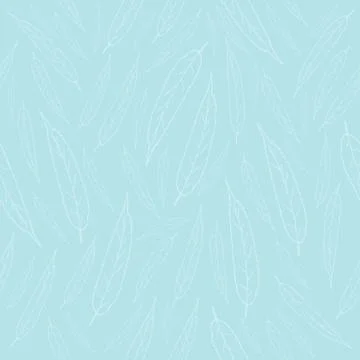 Pattern willow leaves line sketch light on a pale blue background Stock Illustration