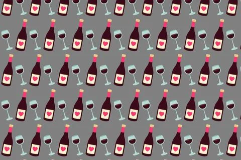 Pattern wine and glass. Valentine's day. Vector illustration in flat style. Illustrazione stock