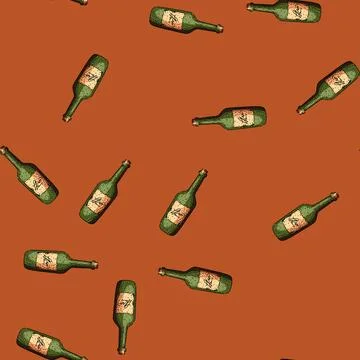 Pattern Wine bottle drawing with cork and blank label Stock Illustration