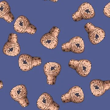 Pattern Wine cork stopper with grape cluster top artwork Stock Illustration