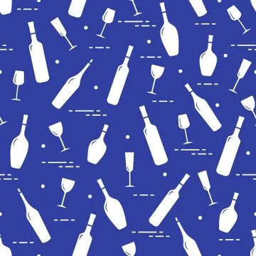 Pattern of wine glasses and bottles of wine. Stock Illustration