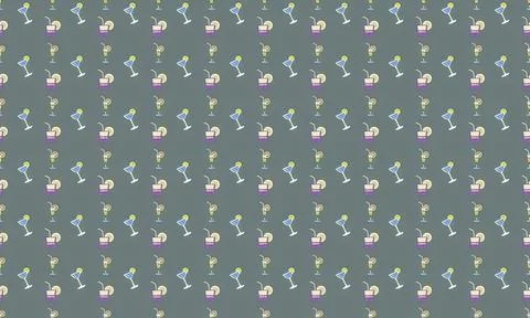 Pattern of wine glasses and bottles on a dark background Stock Illustration