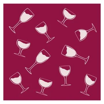 Pattern of wine glasses on a maroon background presents a playful design for Stock Illustration