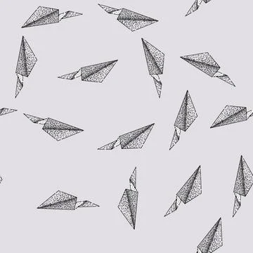 Pattern wings paper plane sketch hand drawn black Stock Illustration