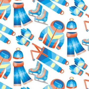 Pattern of Winter Clothes and Accessories Collection Stock Illustration
