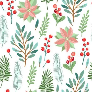 Pattern with winter evergreen plants. Stock Illustration