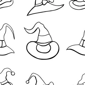 Pattern with witch hats. Illustrazione stock
