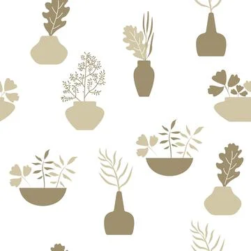 Pattern witch vase and  plants in  pastel color. Vector illustration for wallp Stock Illustration