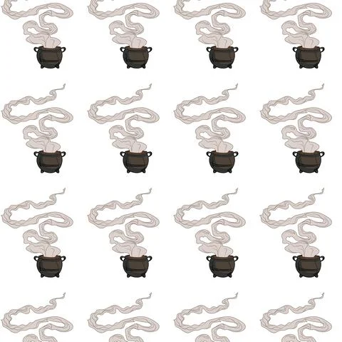 Pattern with witches cauldron with boiling potion Illustrazione stock