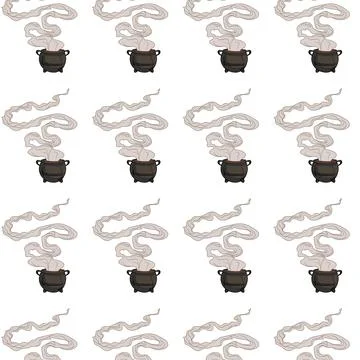 Pattern with witches cauldron with boiling potion 스톡 일러스트