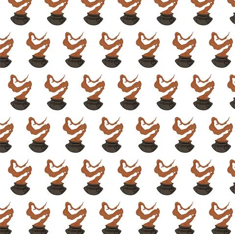 Pattern with witches cauldron with boiling potion Illustrazione stock