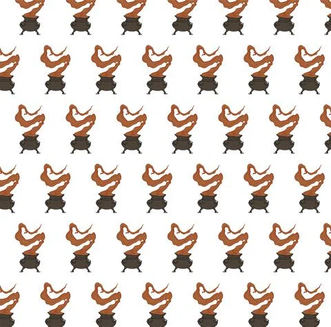 Pattern with witches cauldron with boiling potion Illustrazione stock