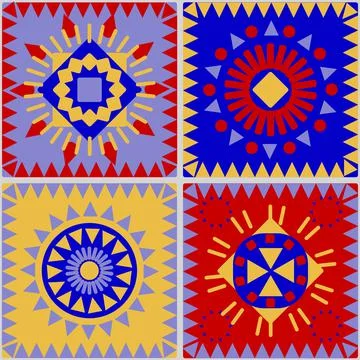 A pattern without a background of colorful bright and contrasting geometric s Stock Illustration