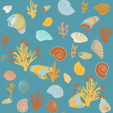 A pattern without a background of colorful shells and corals 스톡 일러스트