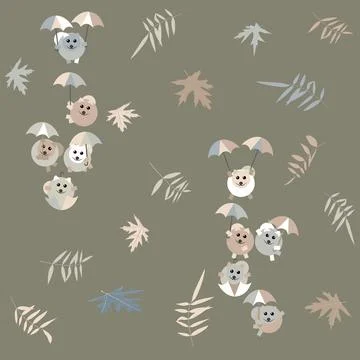 A pattern without a background of pomeranian puppies flying on colorful umbre Stock Illustration