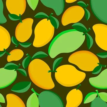 A pattern without flon with green and yellow mango fruits イラスト素材