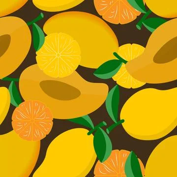 A pattern without flon with green and yellow mango fruits Stock Illustration
