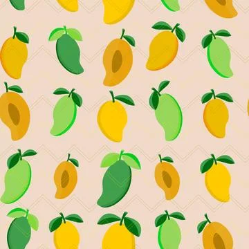 A pattern without flon with green and yellow mango fruits Illustrazione stock