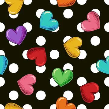 Pattern witn big polka dot ornament, hearts Illustrazione stock