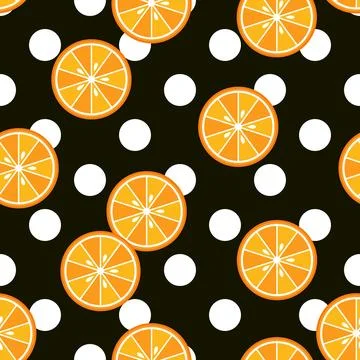 Pattern witn big polka dot ornament, orange slices Stock Illustration