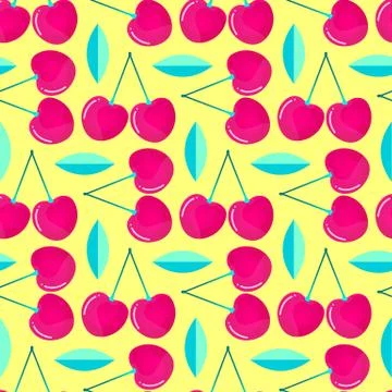 Pattern witn cherries and leaves Stock Illustration
