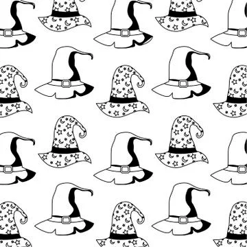 Pattern of wizard hat and hat of witch Stock Illustration